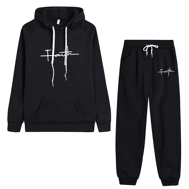 Women Faith Long Sleeved Hooded Sweatsuit with Pockets