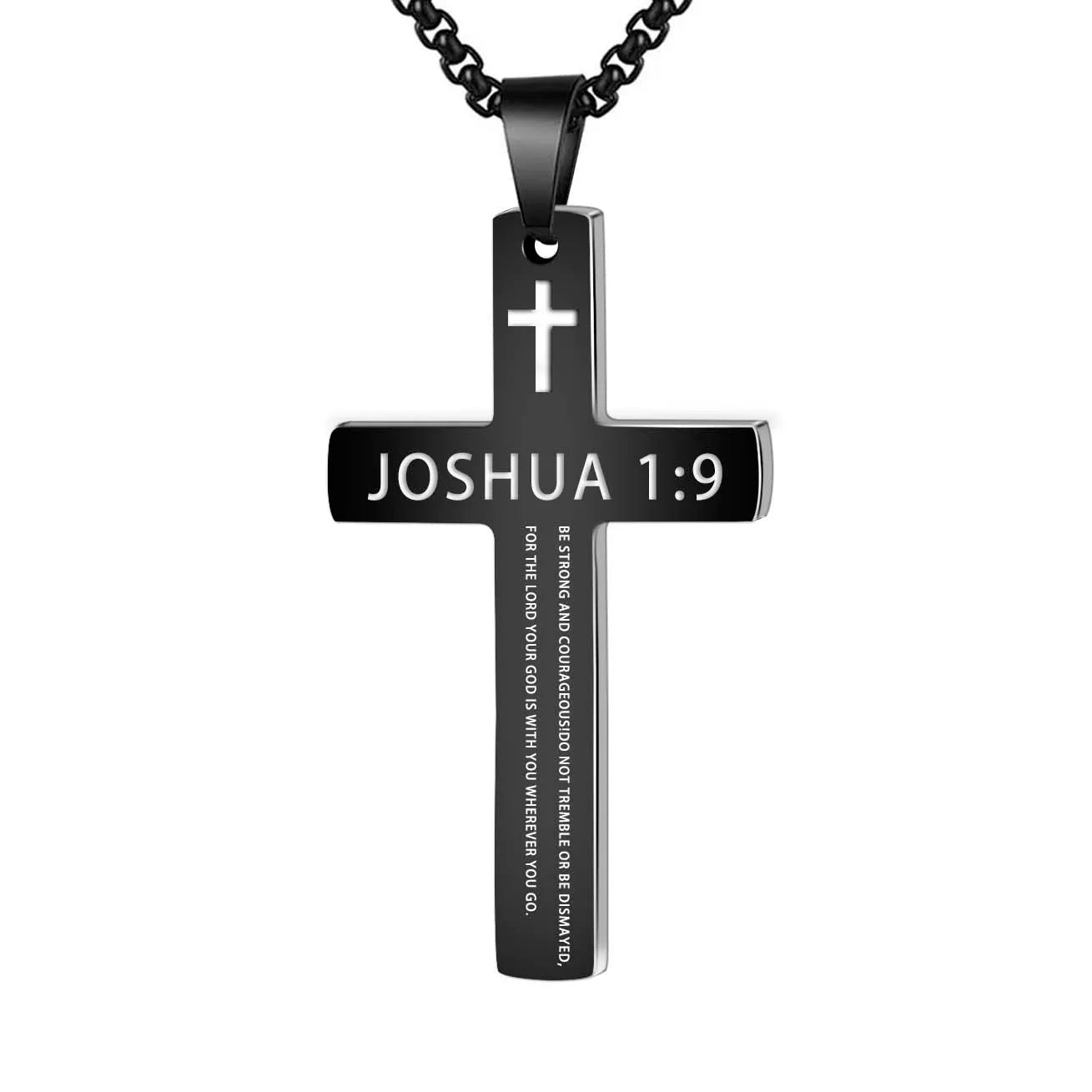 Stainless Steel Bible Verse Necklace – Cross Pendant with Scripture on Box Chain