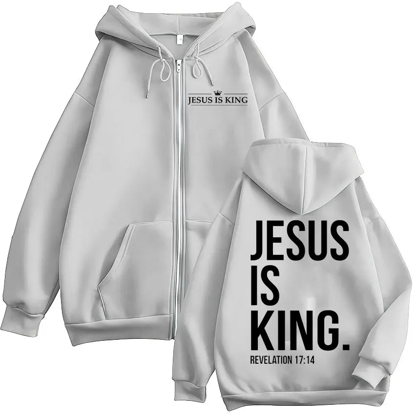 Jesus Is King Christian Bible Verse Zipper Hoodie