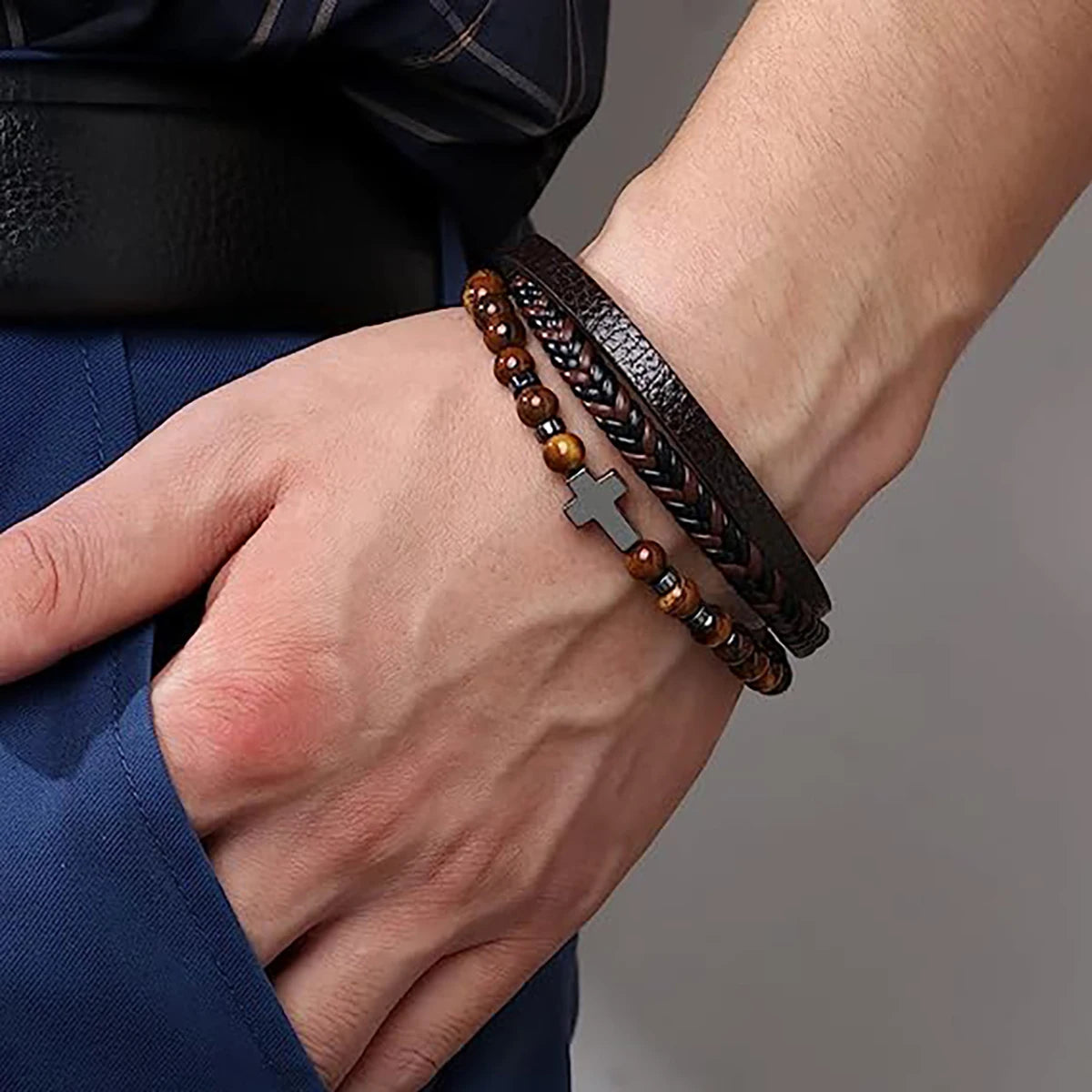 Cross Vintage Multi-Layer Leather Bracelet