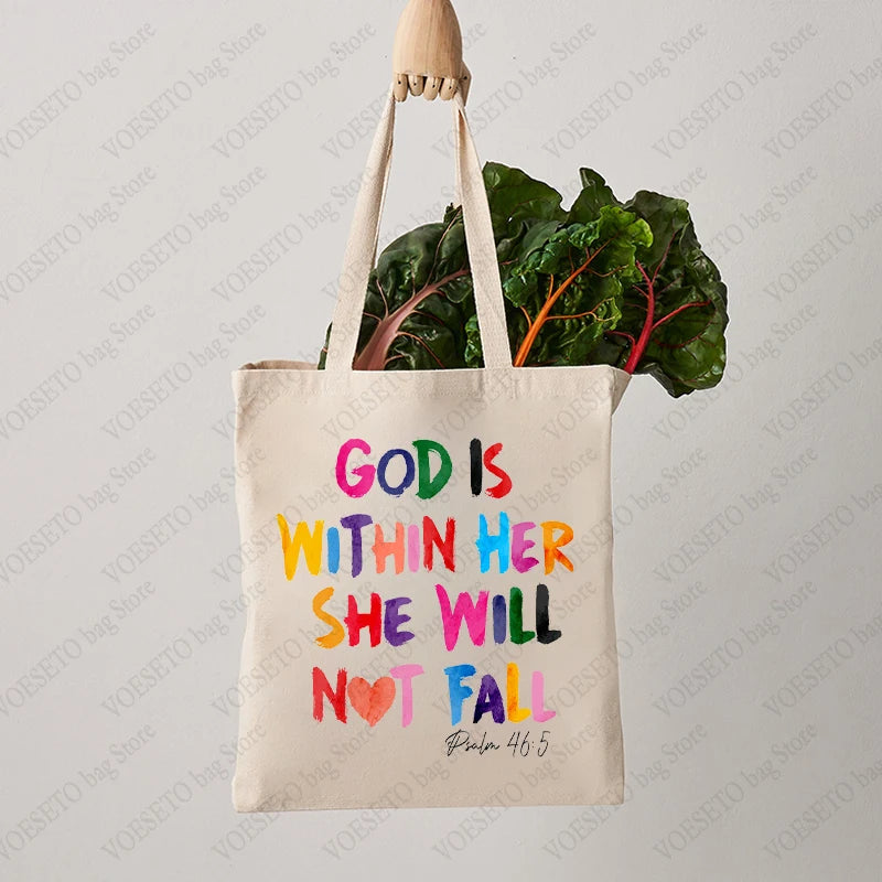 God Is Within Her She Will Not Fall Tote Bag – Canvas Shoulder Bag for Women