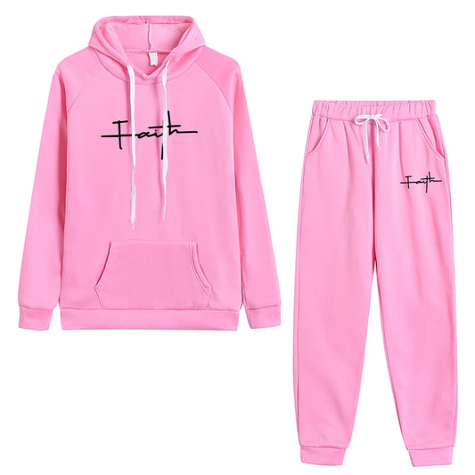 Women Faith Long Sleeved Hooded Sweatsuit with Pockets