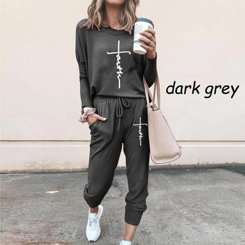 Faith Lounge Set – Women’s Christian Pullover 2-Piece Loungewear, Slight Stretch Fit