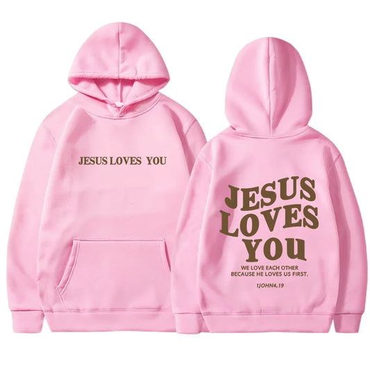 Women Jesus Loves You Oversized Graphic Hoodie