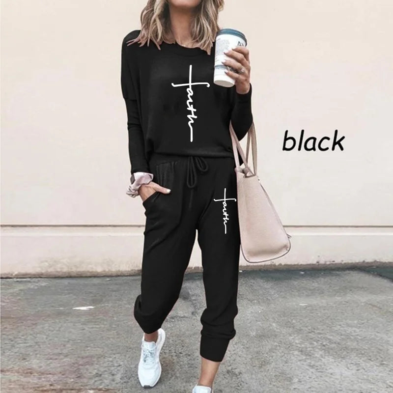 Faith Lounge Set – Women’s Christian Pullover 2-Piece Loungewear, Slight Stretch Fit