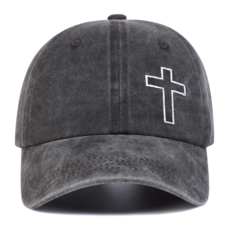 Unisex Side Cross Embroidery Wash Baseball Cap