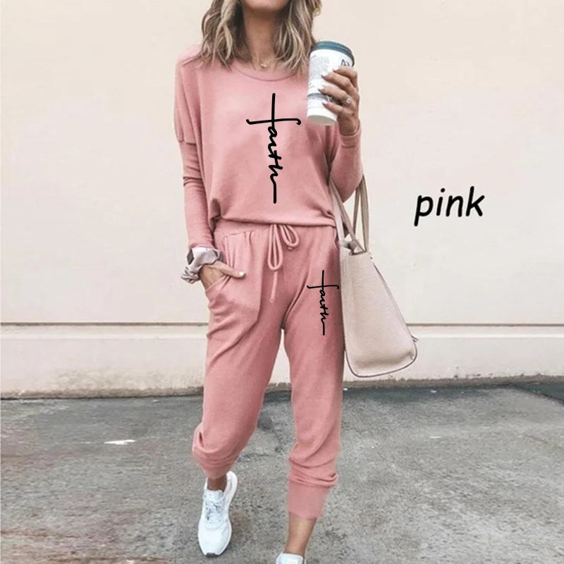Faith Lounge Set – Women’s Christian Pullover 2-Piece Loungewear, Slight Stretch Fit