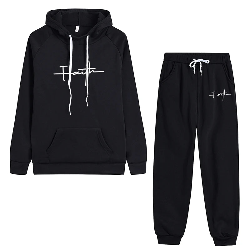 Women Faith Long Sleeved Hooded Sweatsuit with Pockets