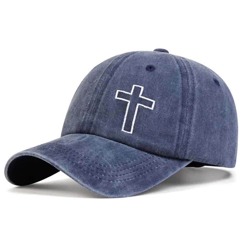 Unisex Side Cross Embroidery Wash Baseball Cap
