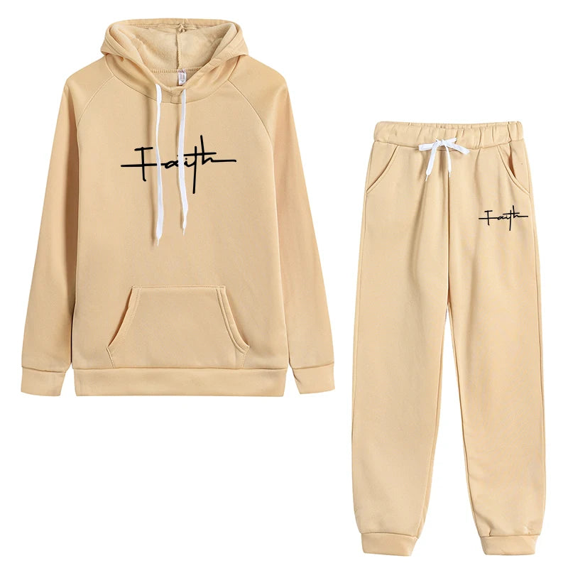 Women Faith Long Sleeved Hooded Sweatsuit with Pockets