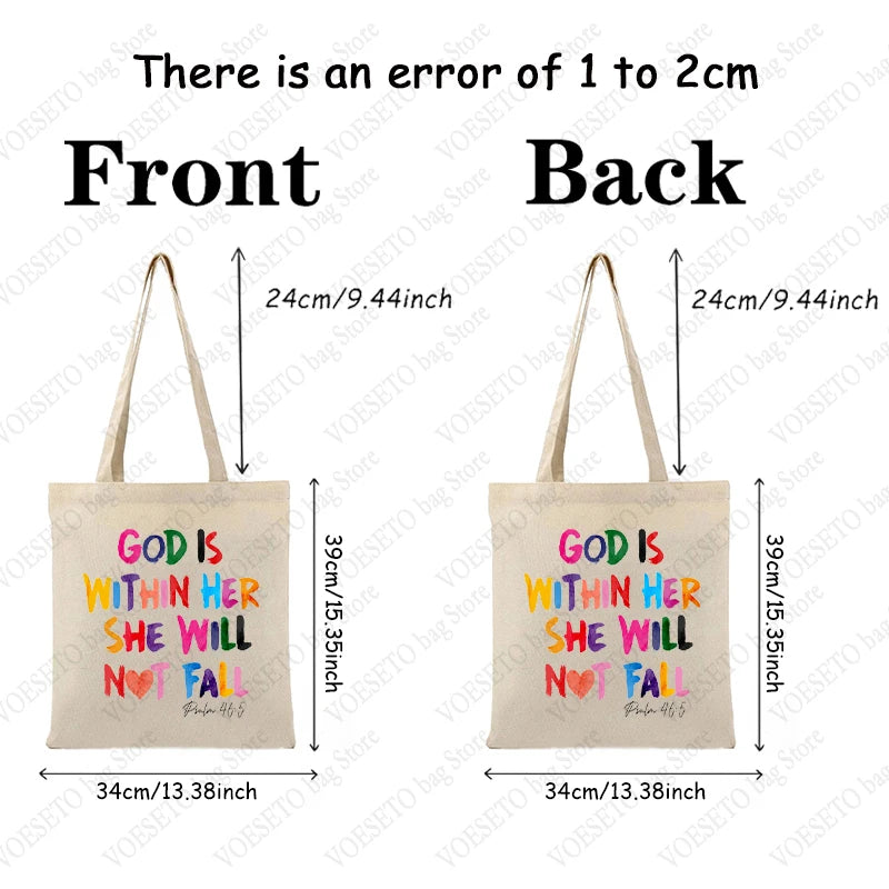 God Is Within Her She Will Not Fall Tote Bag – Canvas Shoulder Bag for Women
