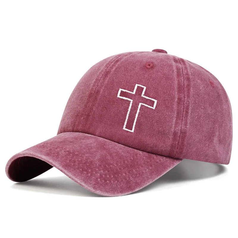 Unisex Side Cross Embroidery Wash Baseball Cap