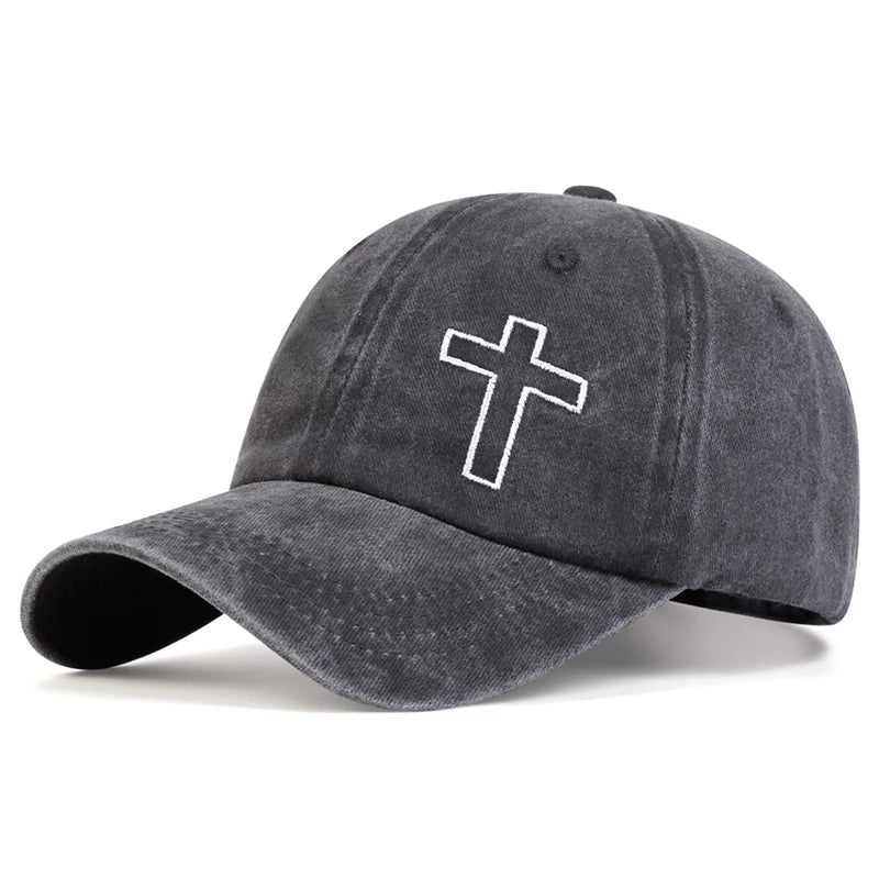 Unisex Side Cross Embroidery Wash Baseball Cap