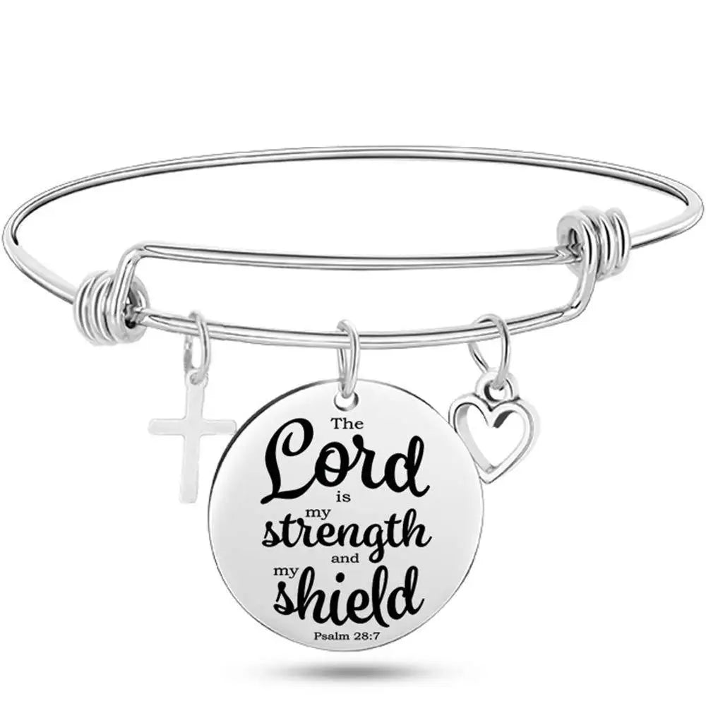 Christian Cross Bible Verse Bangle – Adjustable Stainless Steel Faith Bracelet