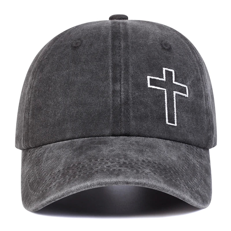 Unisex Side Cross Embroidery Wash Baseball Cap