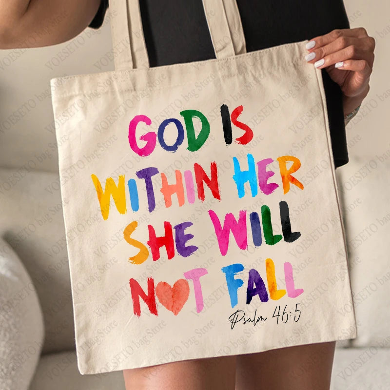 God Is Within Her She Will Not Fall Tote Bag – Canvas Shoulder Bag for Women