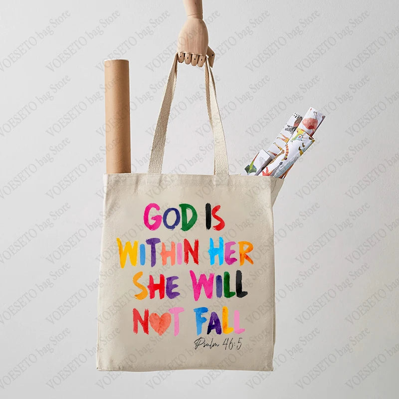 God Is Within Her She Will Not Fall Tote Bag – Canvas Shoulder Bag for Women