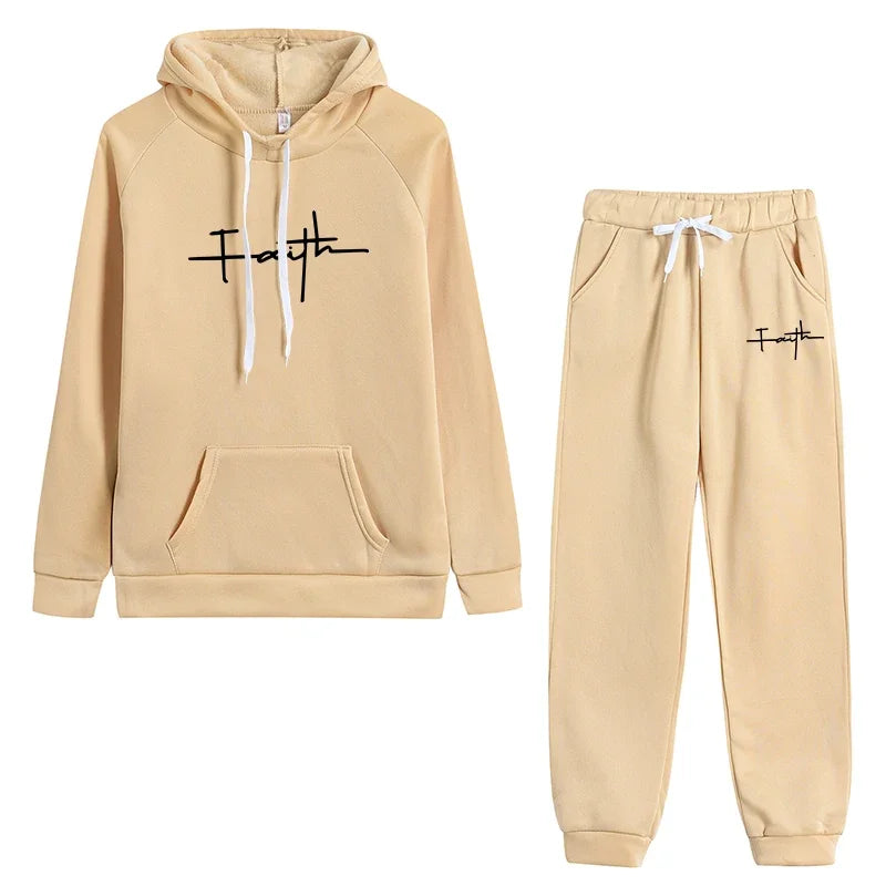 Women Faith Long Sleeved Hooded Sweatsuit with Pockets