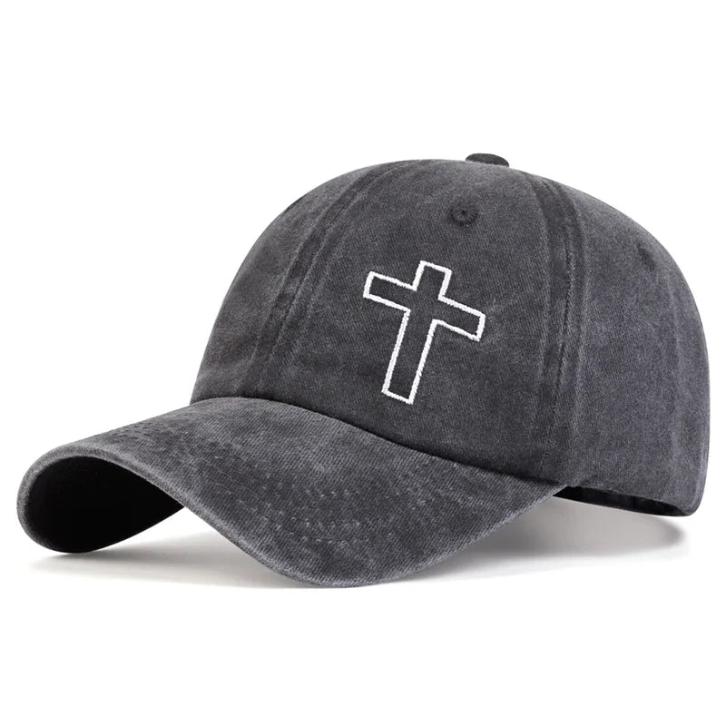 Unisex Side Cross Embroidery Wash Baseball Cap