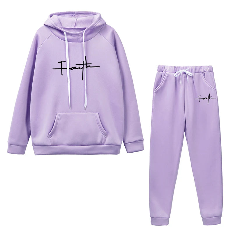 Women Faith Long Sleeved Hooded Sweatsuit with Pockets