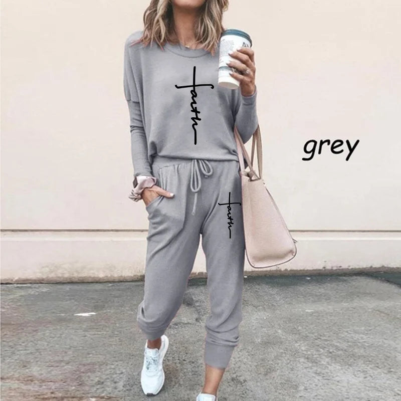 Faith Lounge Set – Women’s Christian Pullover 2-Piece Loungewear, Slight Stretch Fit