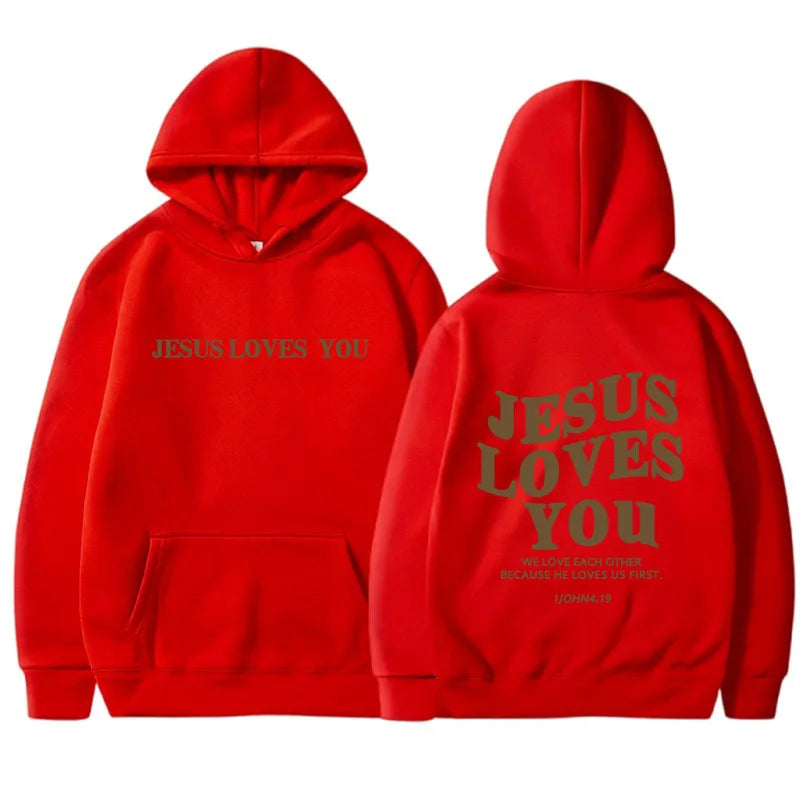 Women Jesus Loves You Oversized Graphic Hoodie