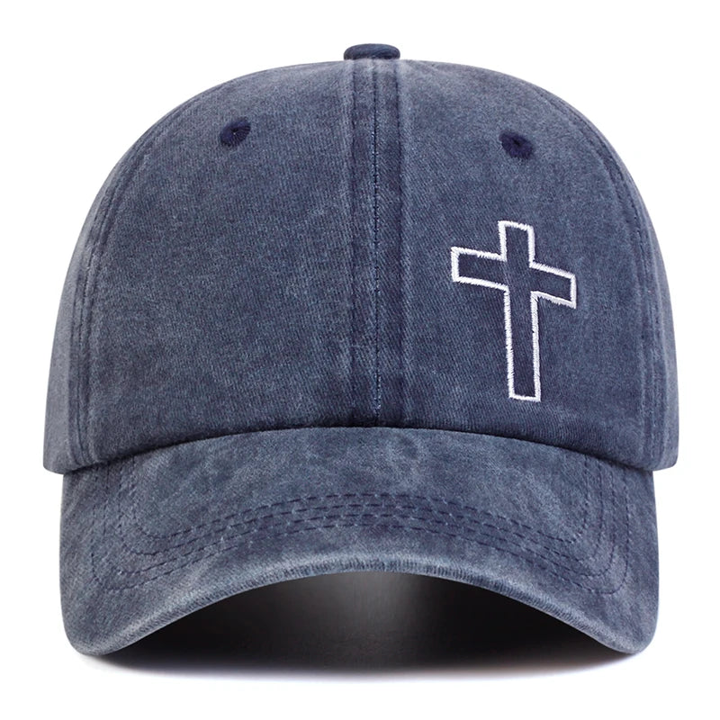 Unisex Side Cross Embroidery Wash Baseball Cap