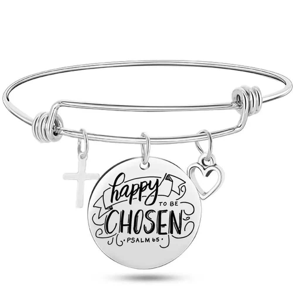 Christian Cross Bible Verse Bangle – Adjustable Stainless Steel Faith Bracelet