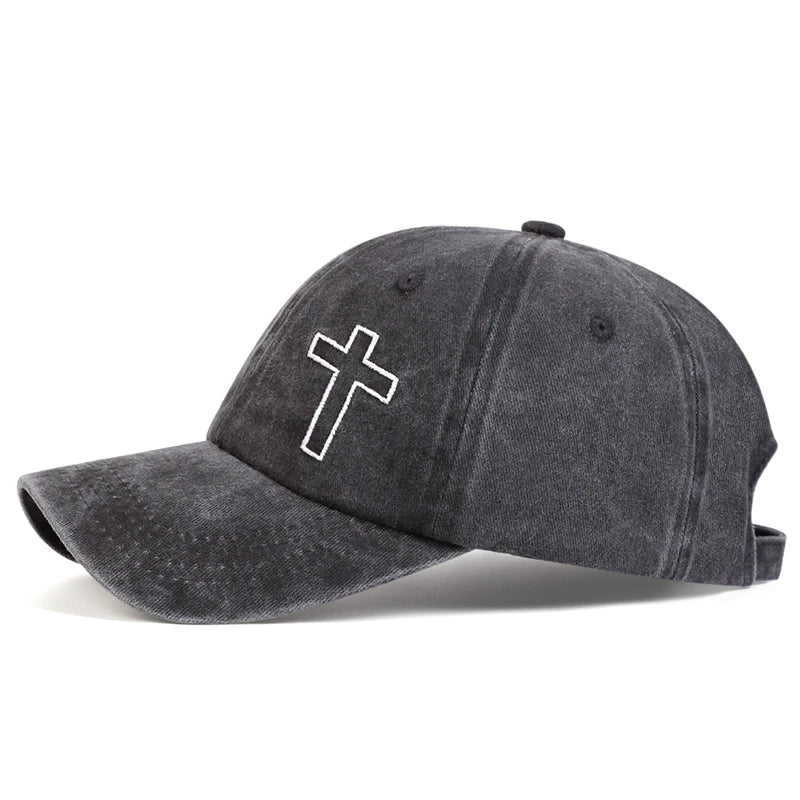 Unisex Side Cross Embroidery Wash Baseball Cap