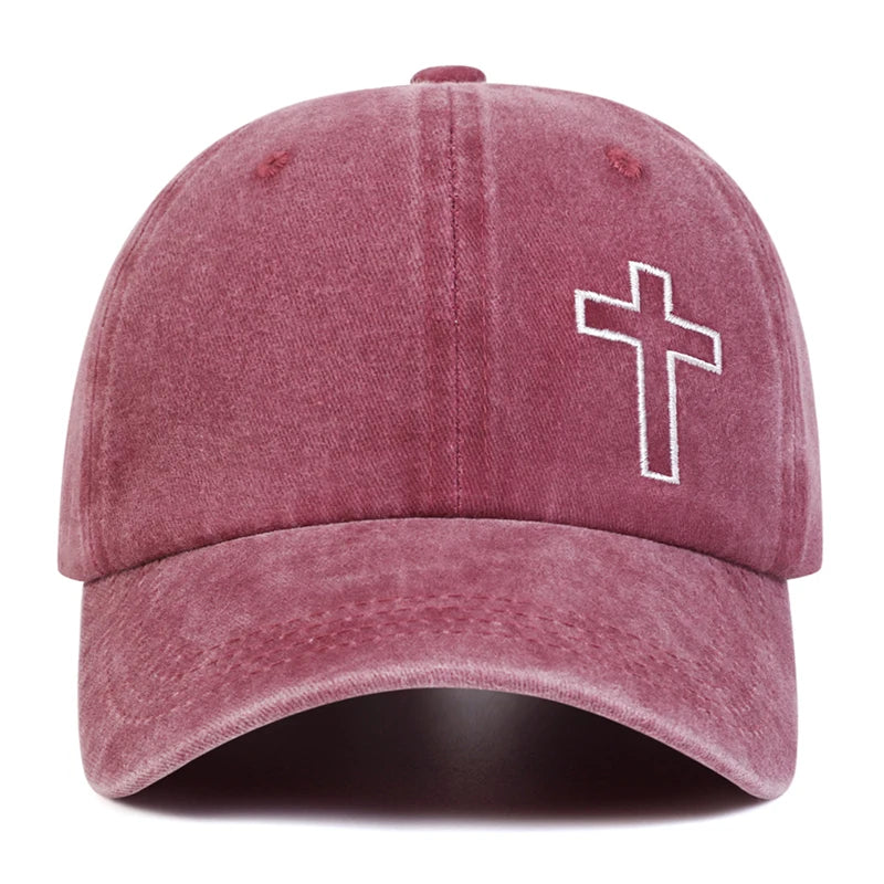 Unisex Side Cross Embroidery Wash Baseball Cap