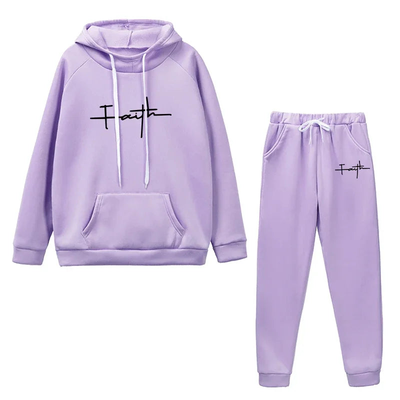 Women Faith Long Sleeved Hooded Sweatsuit with Pockets