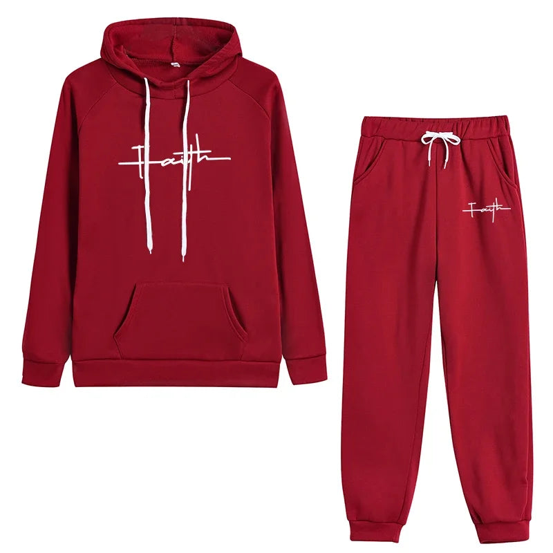 Women Faith Long Sleeved Hooded Sweatsuit with Pockets
