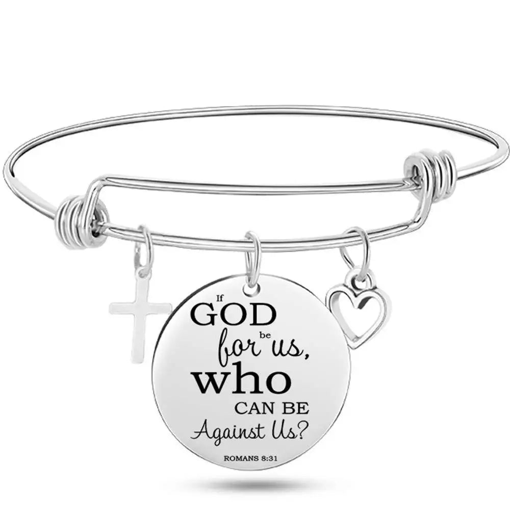 Christian Cross Bible Verse Bangle – Adjustable Stainless Steel Faith Bracelet