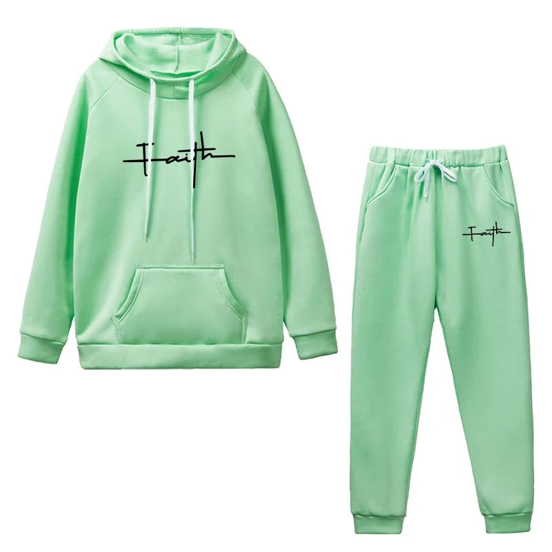 Women Faith Long Sleeved Hooded Sweatsuit with Pockets