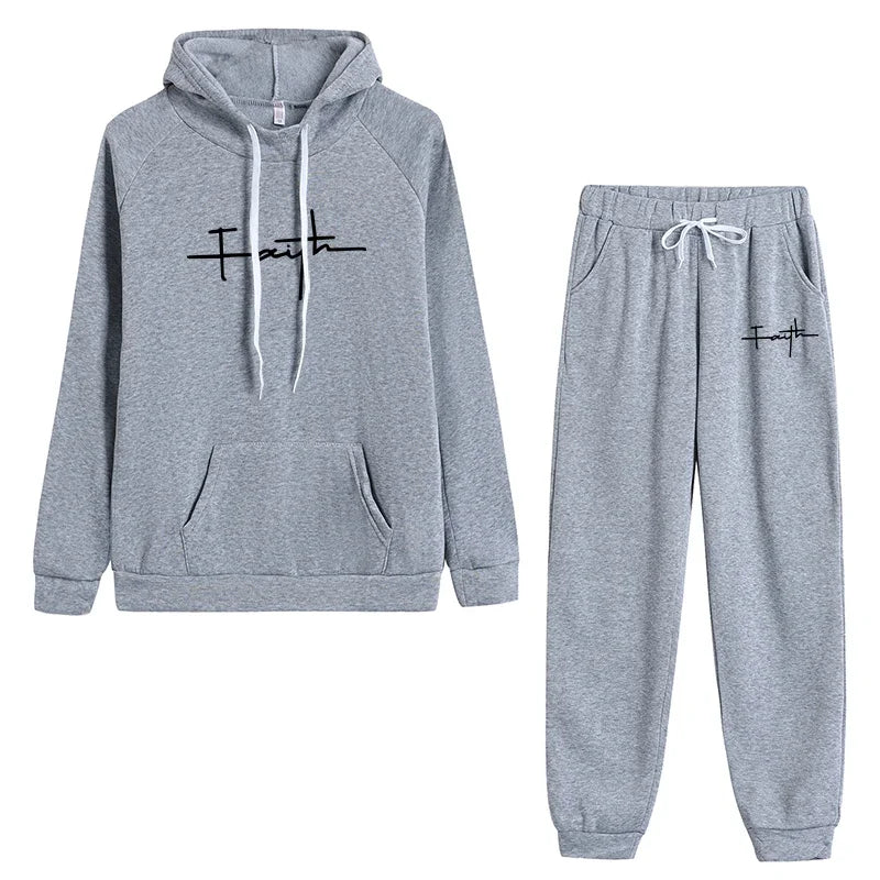 Women Faith Long Sleeved Hooded Sweatsuit with Pockets