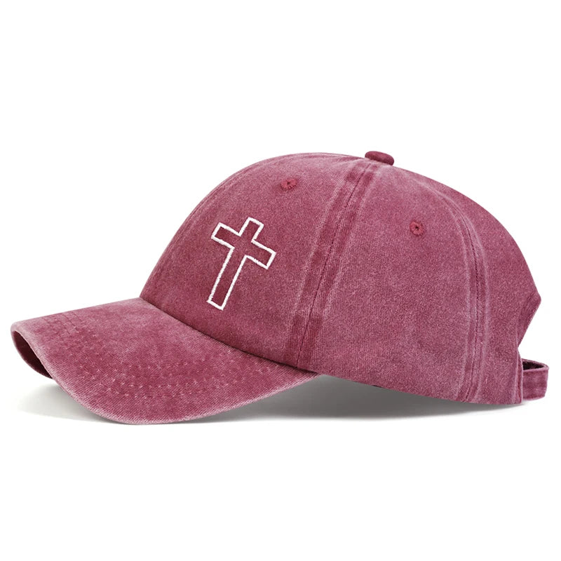 Unisex Side Cross Embroidery Wash Baseball Cap