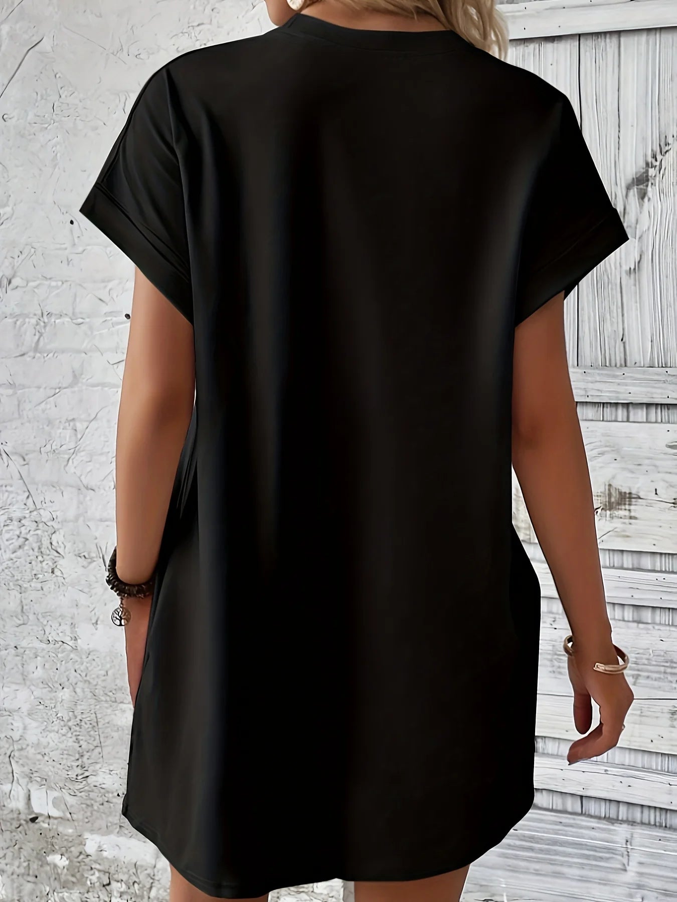 Loose Cross Faith Print Round Neck Short Sleeve Pocket Dress