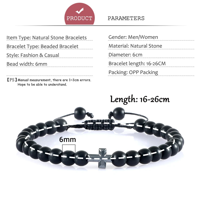 Cross Charm Beaded Bracelet – Natural Stone Strand Bracelet with Christian Symbol