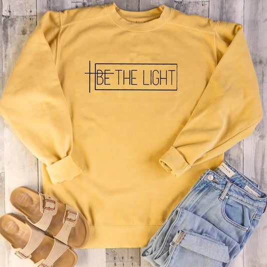 Be The Light Cotton Christian Sweatshirt – Women's Long Sleeve Faith Pullover