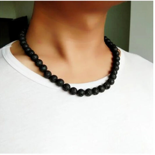 6/8mm Black Lava Stone & Yellow Tiger Eye Bead Choker Necklace