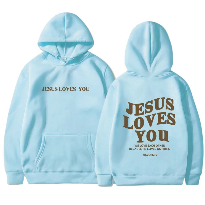 Women Jesus Loves You Oversized Graphic Hoodie