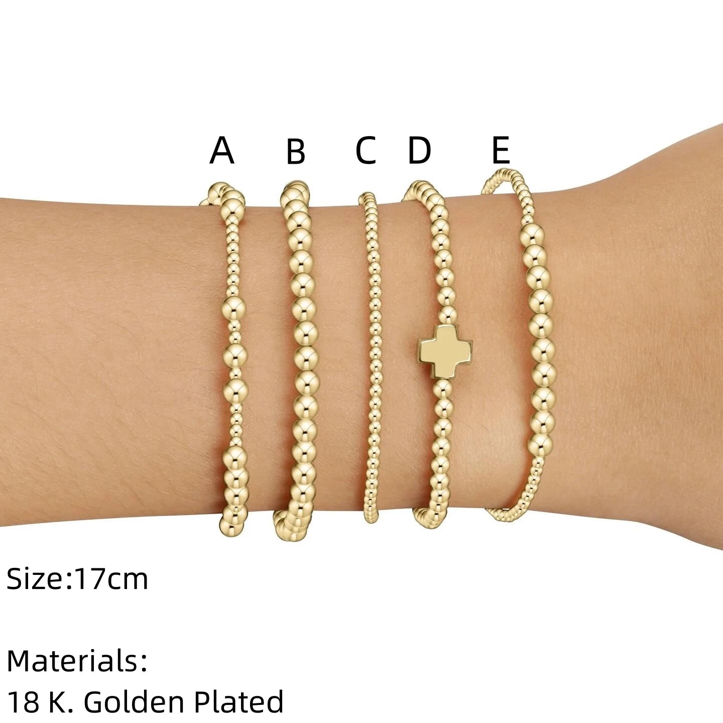 Stackable 18K Gold Plated Christian Cross Bead Bracelet - Faith Jewelry