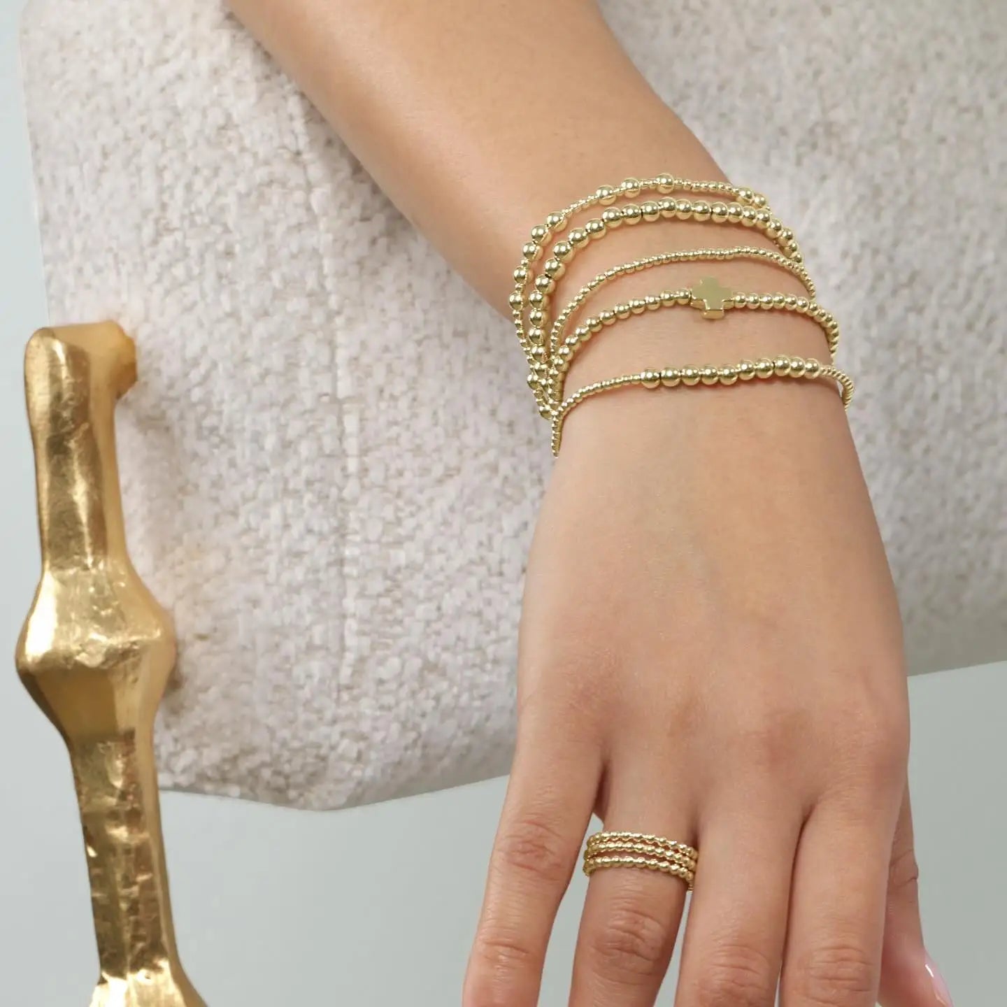Stackable 18K Gold Plated Christian Cross Bead Bracelet - Faith Jewelry