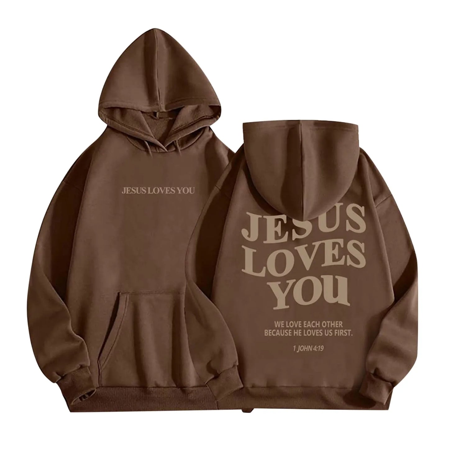 Women Jesus Loves You Oversized Graphic Hoodie