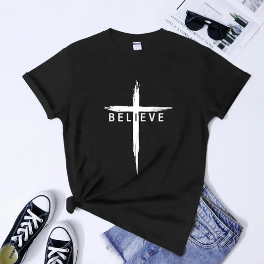 Believe - Women’s Christian Faith Tee with Slight Stretch