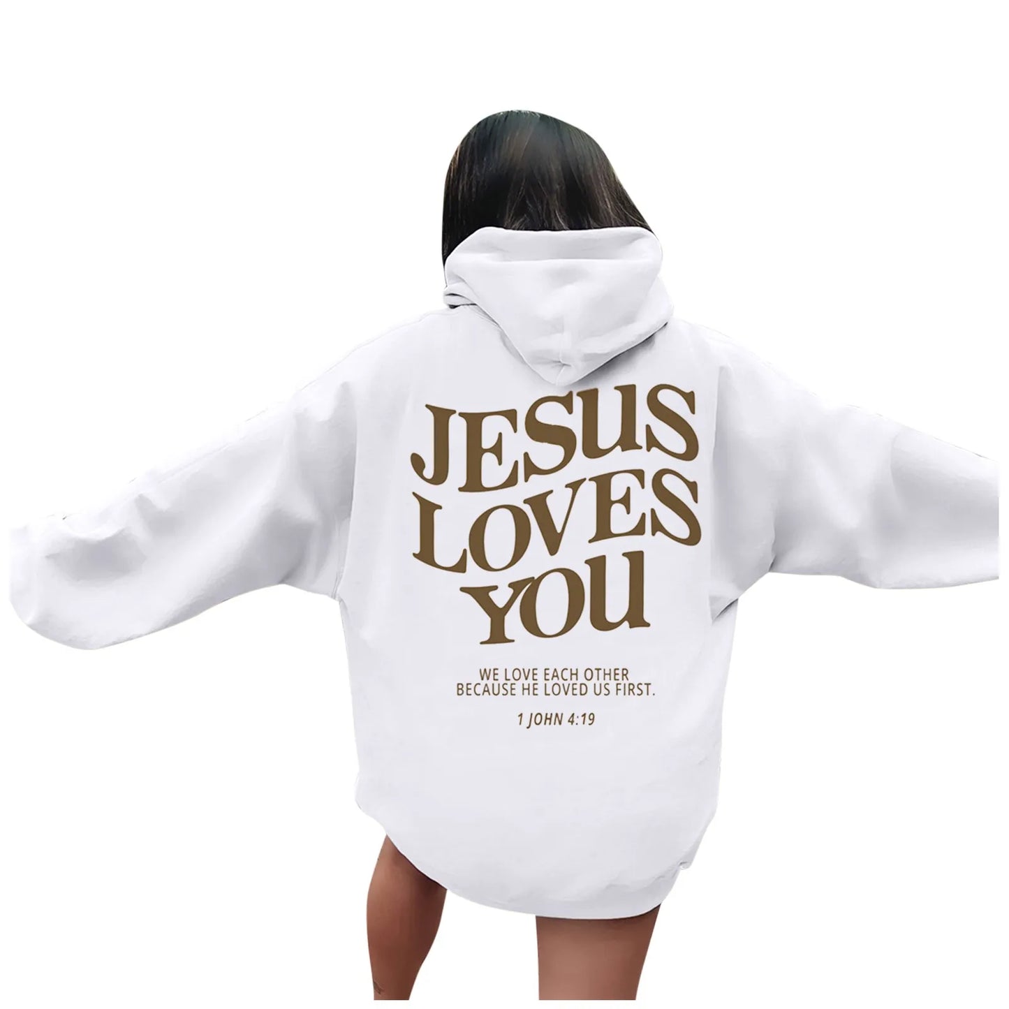Women Jesus Loves You Oversized Graphic Hoodie