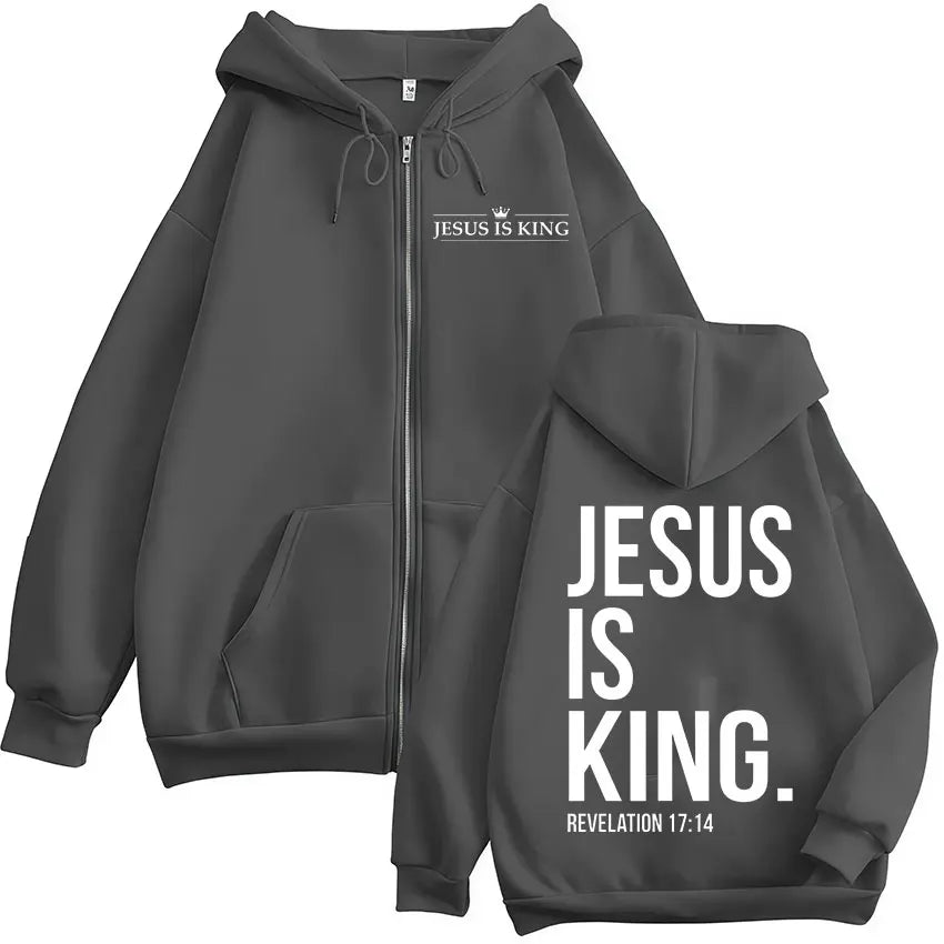 Jesus Is King Christian Bible Verse Zipper Hoodie