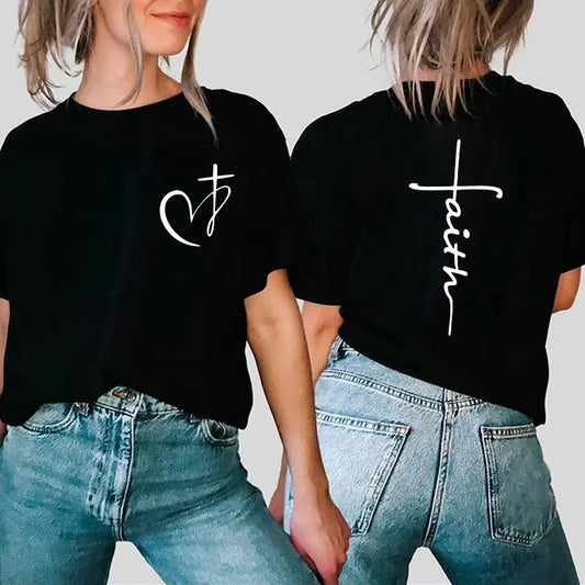 Women's Heart Cross Faith Graphic T-Shirt