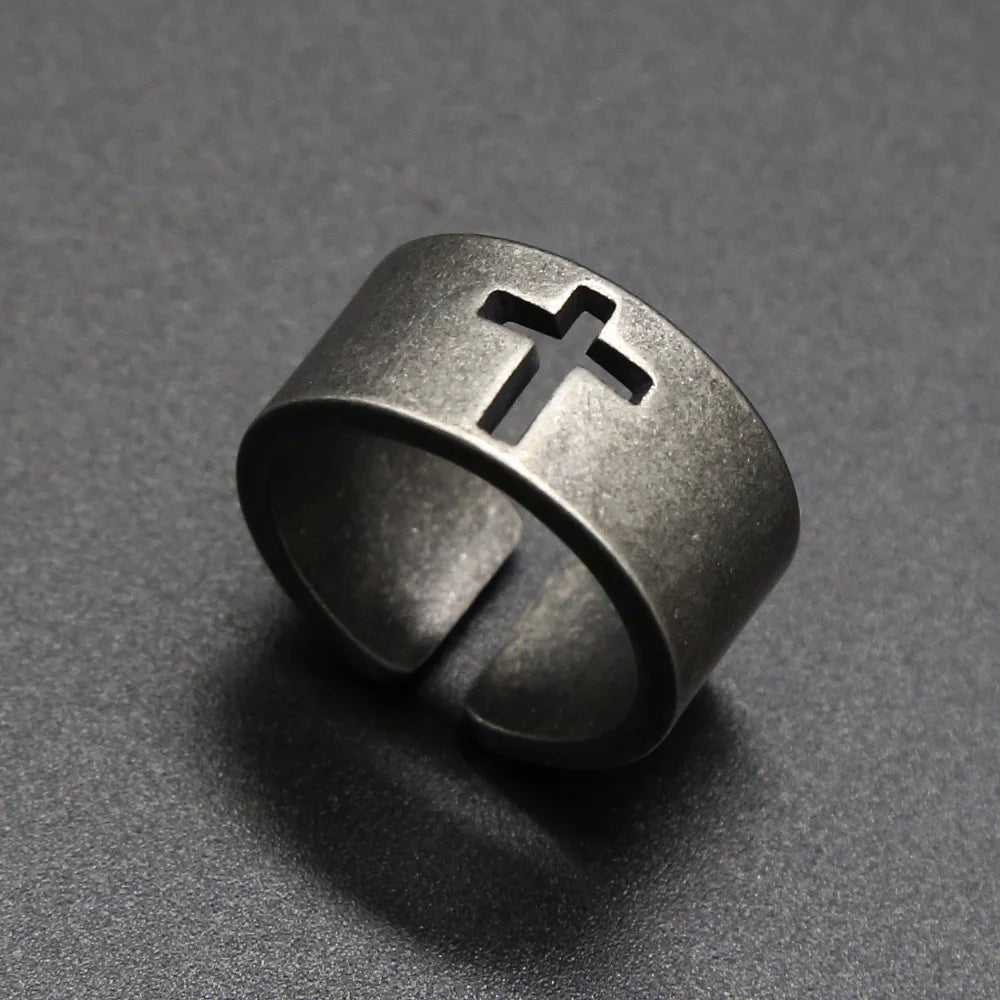 Men’s Vintage Stainless Steel Cross Ring