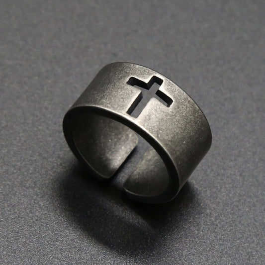Men’s Vintage Stainless Steel Cross Ring